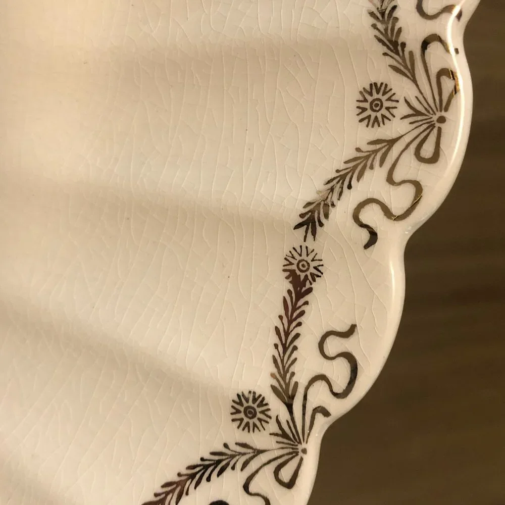 Cream Floral Scalloped Serving Platter